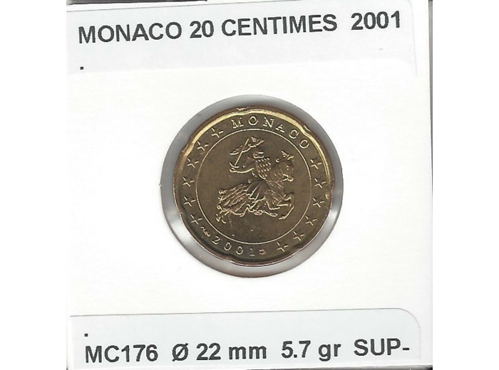 MONACO 2001 20 CENTIMES SUP-
