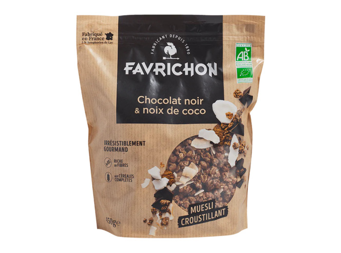 Muesli Bio croustillant chocolat noir et noix de coco-450g-Favrichon