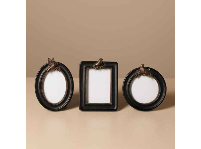 Ensemble 3 porte photos oiseaux 14x2x10cm