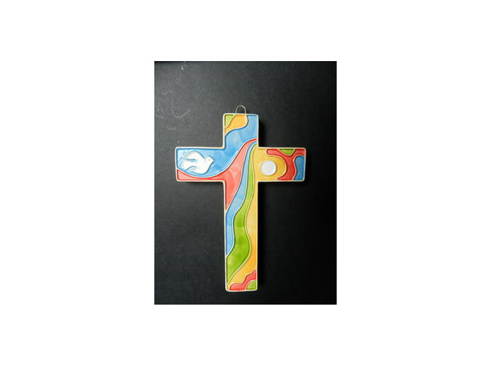 Croix en céramique 12x8cm- COULEURS MULTIPLES + COLOMBE