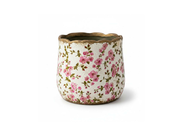 Pot de fleurs céramique beige rose 14x12cm