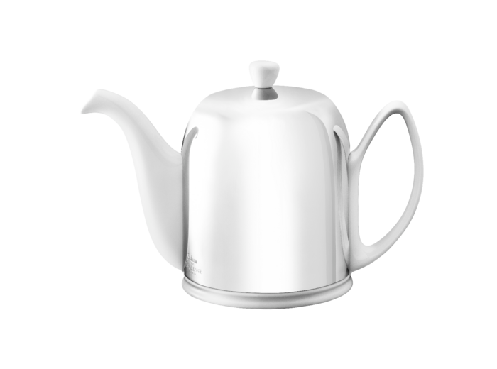 Théière SALAM 1.3 litres, blanche,  cloche inox poli miroir