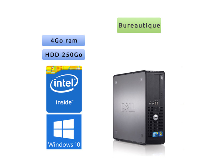 Dell Optiplex 780 SFF - Windows 10 - CD 4GB 250GB - Ordinateur Tour Bureautique PC