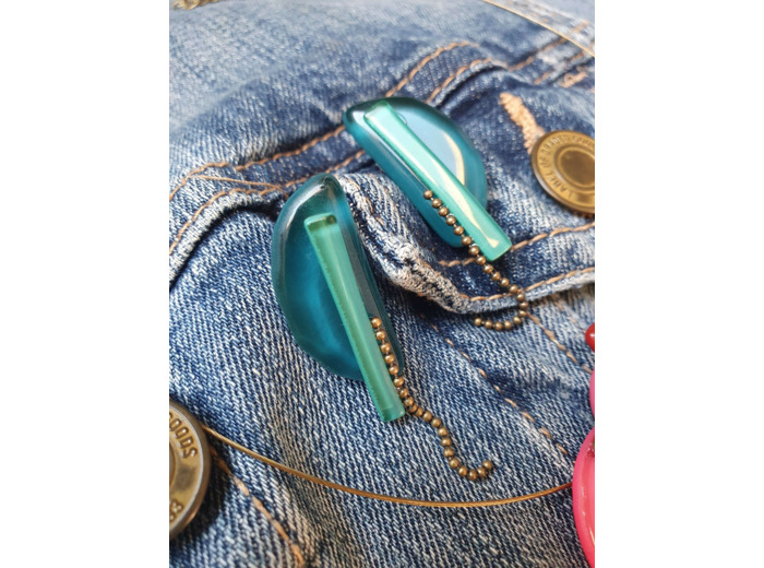 BOUCLES D'OREILLES DEMI LUNE bleue -vert