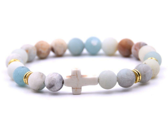 BRACELET élastique 8mm en pierre véritable- Amazonite givrée