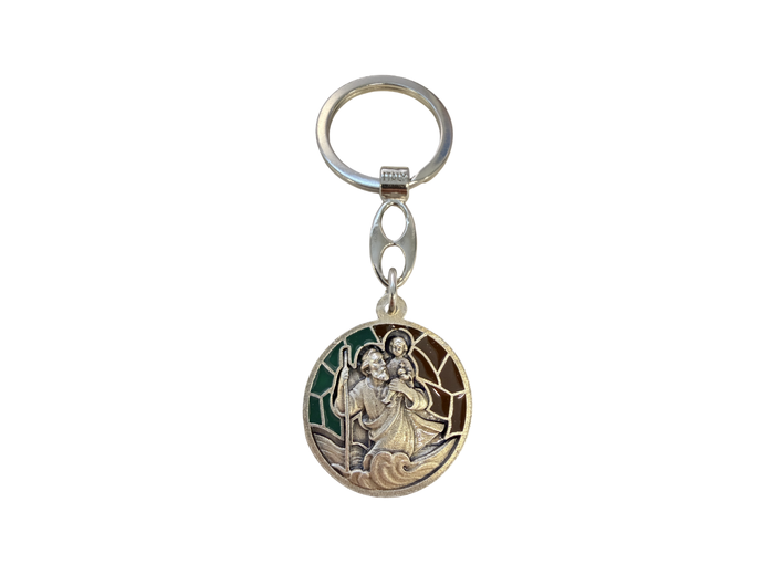 Porte clé en métal relief 30mm - Bicolore - Saint Christophe