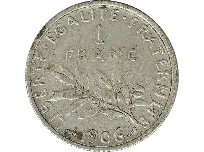 FRANCE 1 FRANC SEMEUSE ARGENT 1906 TB+