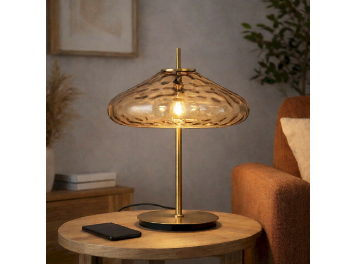Lampe à Poser Led Cyrus Verre ambré métal 40x40x53cm