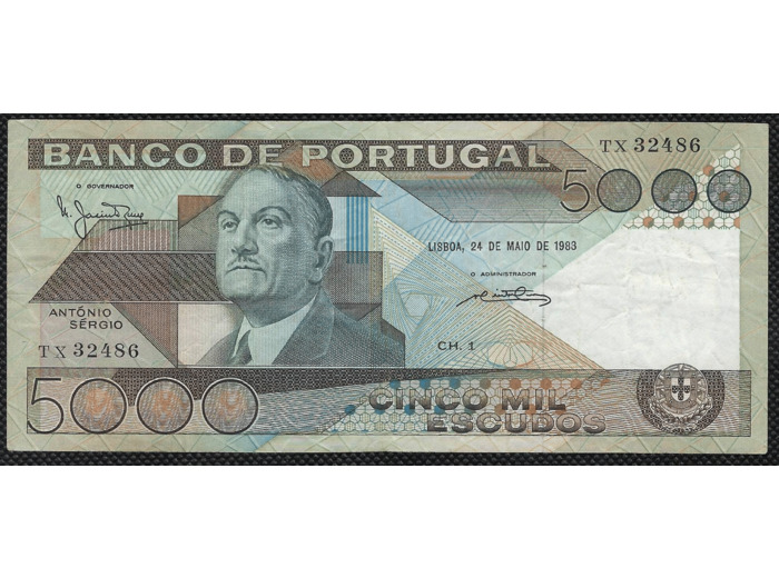 PORTUGAL 5000 ESCUDOS 24-05-1983 TX TTB (W182c)