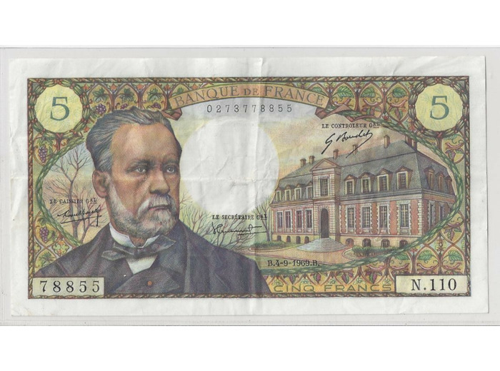 FRANCE 5 FRANCS PASTEUR 04/09/1969 N.110 TTB