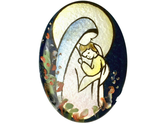Vierge de Bonté + fleurs 6,4X4,4cm - EMAUX DU LIBAN