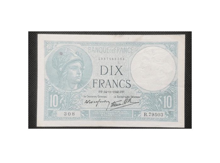 FRANCE 10 FRANCS MINERVE 14-11-1940 SERIE R.79503 308 TTB F 07/20