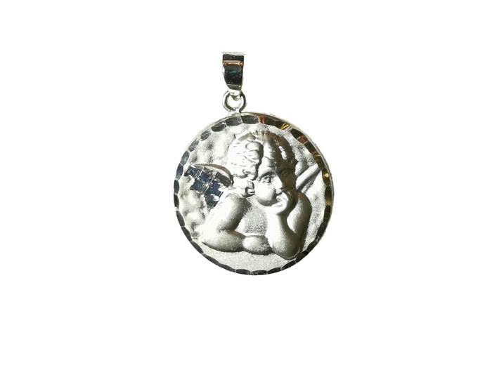Médaille 18mm en Argent 925 - ANGE RAPHAEL Bord Strillé