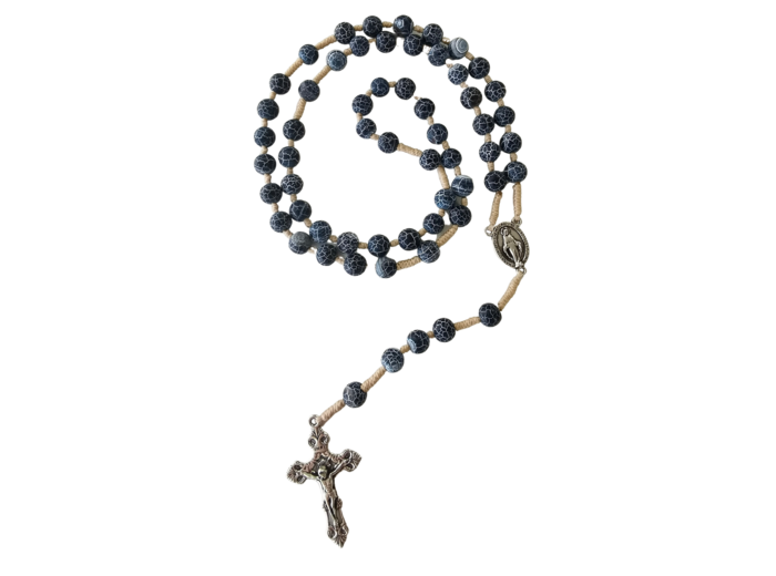 Chapelet sur Corde 8mm en pierre véritable- Agate Bleue craquelée