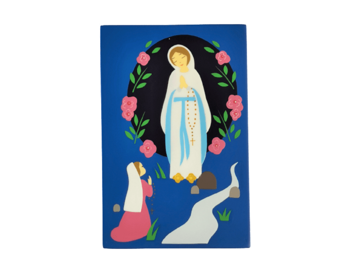 Cadre à poser ou mural Notre Dame de Lourdes 12x8cm Bleu foncé