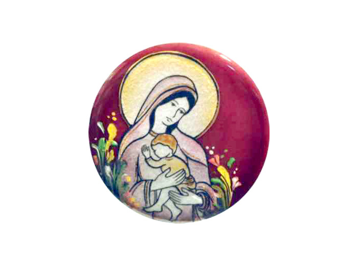 Vierge au drapé rouge D8,3cm - EMAUX DU LIBAN