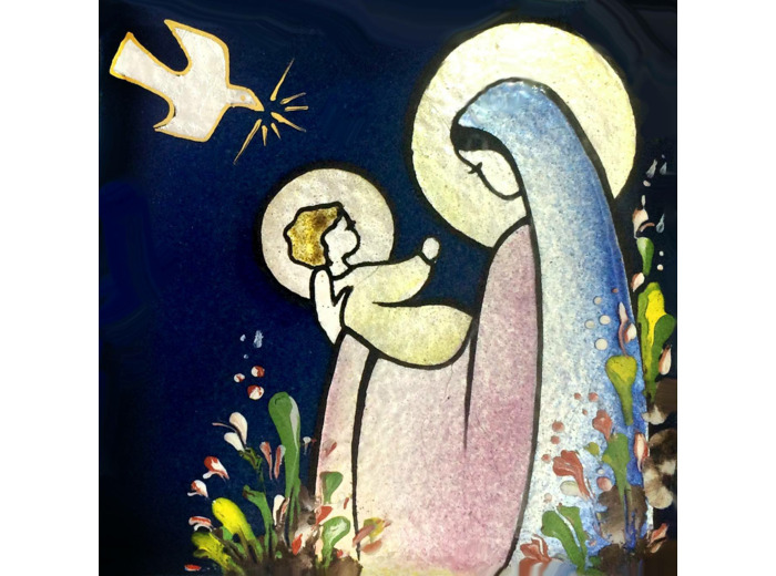 Vierge de la Présentation 8,1X8,1cm - EMAUX DU LIBAN