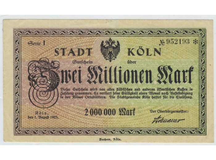 ALLEMAGNE ( KOLN ) 2 MILLION MARK SERIE I 01-08-1923 TTB