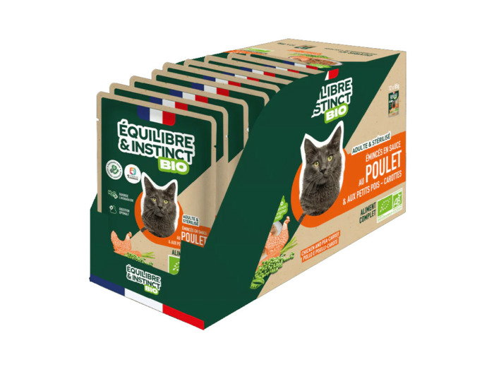 Équilibre & Instinct, PACK Émincés en sauce BIO au poulet et aux petits pois carottes