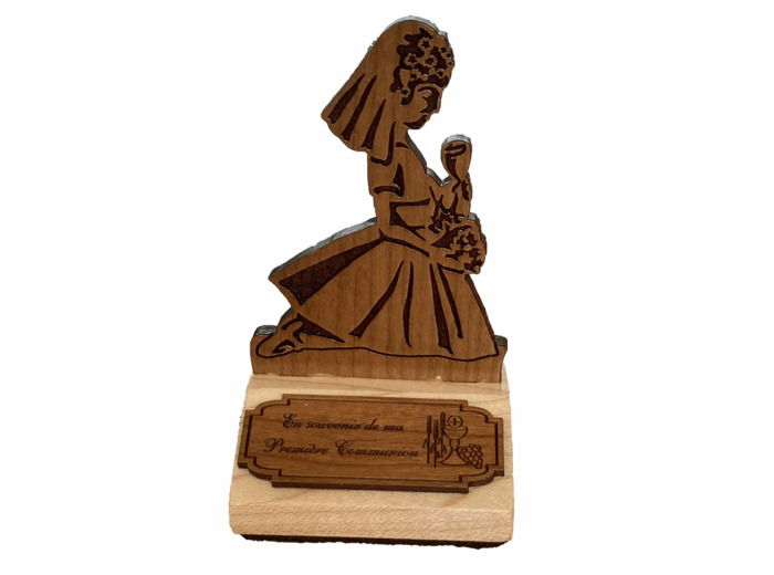 Bloc Souvenir en Erable 9cm - COMMUNION FILLE - Anglais