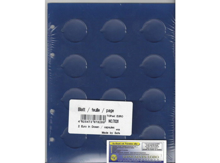 FEUILLE TOPSET pour 12 Monnaies de 2 EURO sous CAPSULE (safe7826)