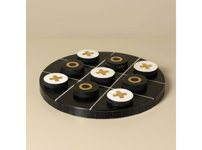 Jeu Morpion OXO Résine Laiton Blanc et Noir 26x4cm