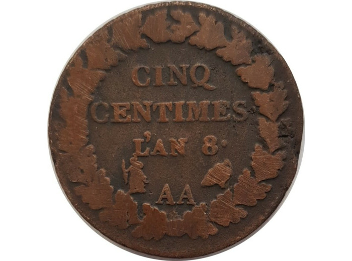 FRANCE 5 CENTIMES DUPRE AN 8 AA (Metz) B+ 8gr65