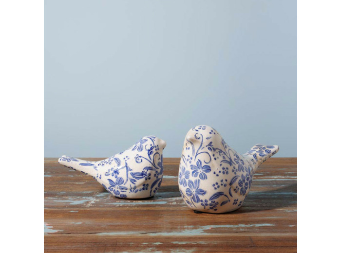 Ensemble 2 oiseaux Bucolique grès 11x21x9cm