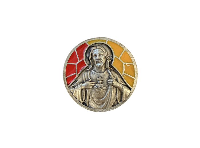 Magnet en métal reflief 30mm - Bicolore - Sacré Coeur