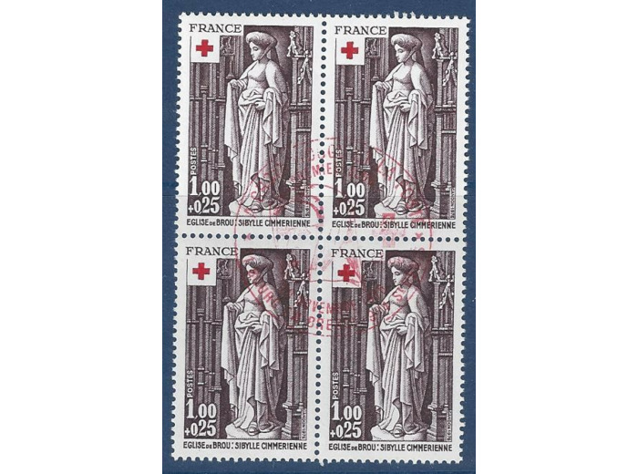 FRANCE BLOC 4 TIMBRES croix rouge 1976 Yvert 1911 Neuf mais OBLITERE 1er Jour