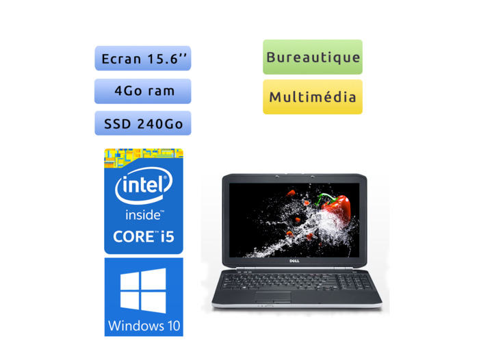 PC portable Dell Windows 10 - i5 4GB 240GB SSD 15.6" - Ordinateur