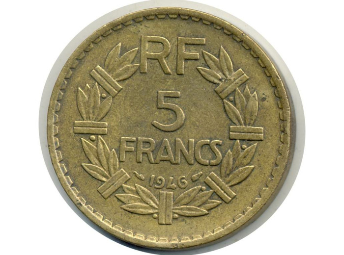 FRANCE 5 FRANCS LAVRILLIER CUPRO ALU 1946 TTB (G761a) N1