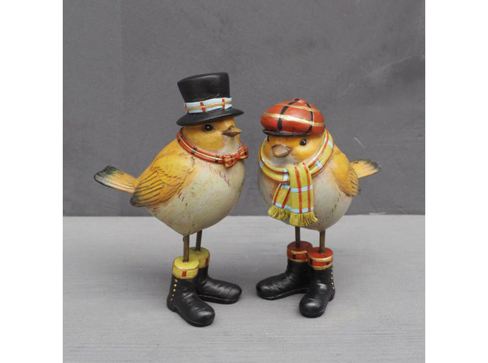 Ensemble 2 oiseaux jaune résine 14x5x9cm