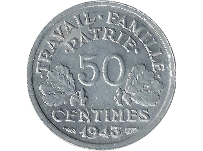 FRANCE 50 CENTIMES BAZOR 1943 SUP