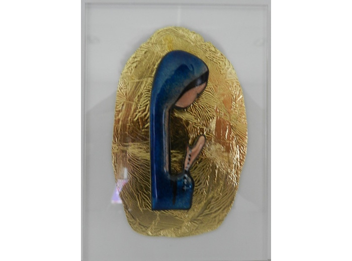 VIERGE BLEUE  feuille dorée + support plexi 12x8cm - EMAUX DU LIBAN