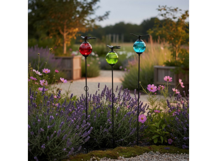 Ensemble 3 tuteurs boule fonte libellule 10x137cm