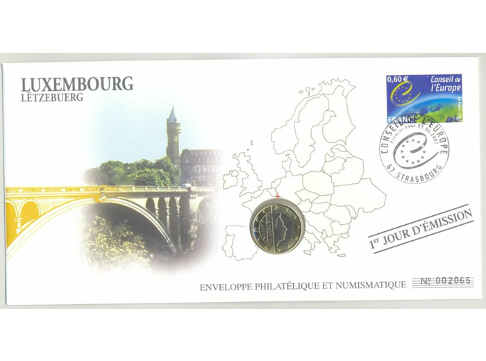 ENVELOPPE PHILATELIQUE NUMISMATIQUE CONSEIL EUROPE 1 EURO LUXEMBOURG 2007