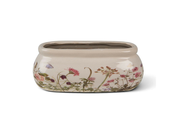 Pot de fleurs ovale beige céramique 18x8x7cm