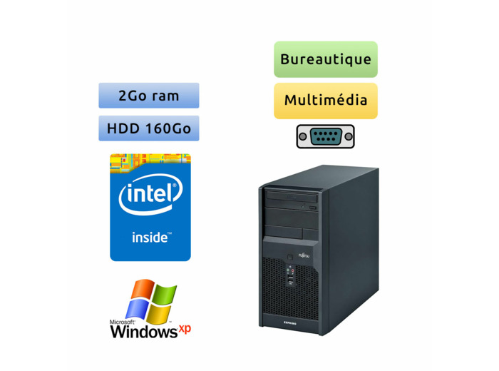 Fujitsu ESPRIMO P2540 - Windows XP - CD 2GB 160GB - port série - Ordinateur Bureautique Tour UC Occasion