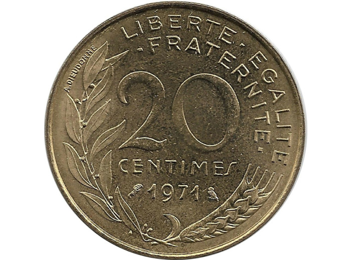 FRANCE 20 CENTIMES LAGRIFFOUL 1971 SUP
