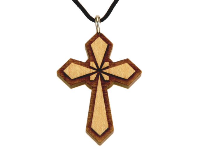 Croix en Bois d'Erable Vernis 3,5cm avec Cordon - 2 TONS