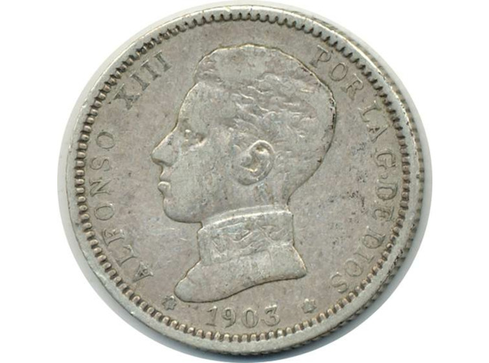 ESPAGNE 1 PESETA 1903 SMV ALFONSO XIII TB+ (W721)