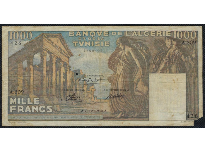 TUNISIE 1000 FRANCS 7-12-1950 A.209 TB+
