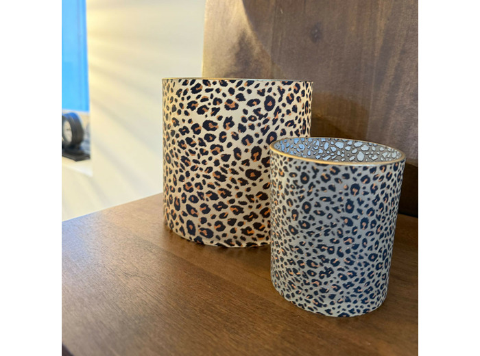 Photophore Léopard verre marron 10x10cm