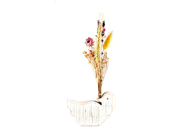 Support Fleurs Colombe bois blanc, vendu sans fleurs 9x12.5xEP2.5cm