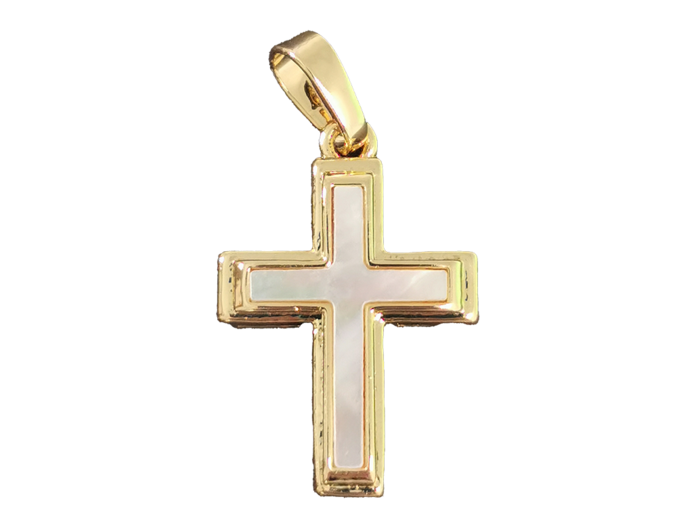 Croix en Nacre et Acier doré 19x14mm