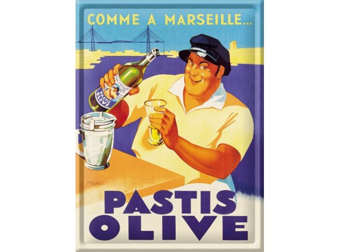 Plaque métal pastis Olive Marseille - 30 x 40 cm - Editions Clouet.