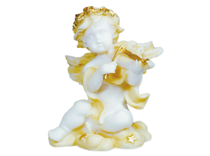 Statue en albâtre 9cm - ANGE MUSICIEN VIOLON Beige et Or