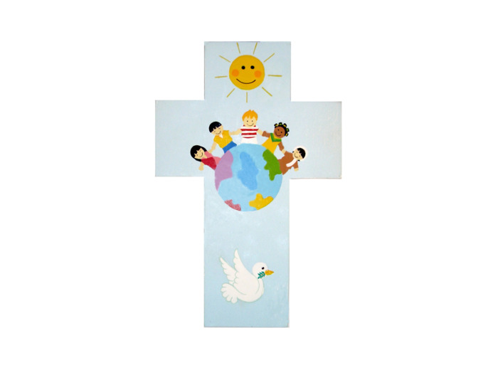 Croix Enfants du Monde bleue 20x13cm