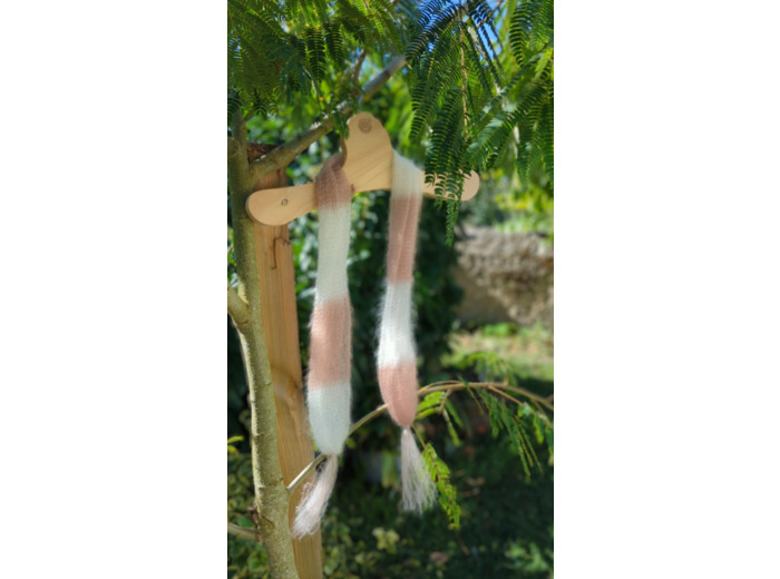 Foulard PLUME à pompons - Rose poudré + écru